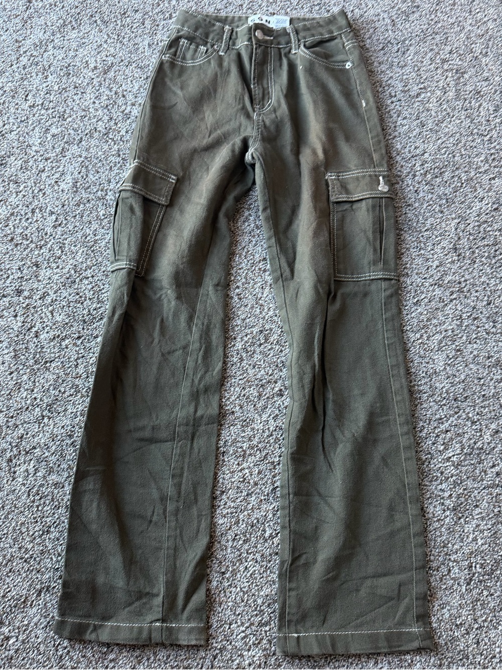 S.O.N.G. Y2K Cargo Jeans 00/23 Olive Green Wide Leg Contrast Stitch